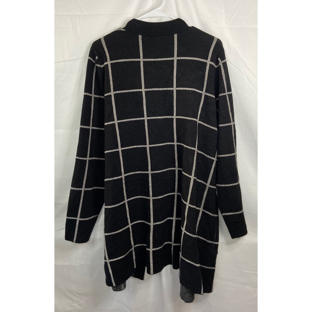 Rachel Zoe Black White Windowpane Plaid Open Front Cardigan Sweater Plus Size 1X - Picture 12 of 12